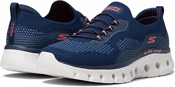 Skechers Go Walk Glide Step Flex Navy Coral Shoe Women Slipon Memory Foam 124808 Suede Oxfords
