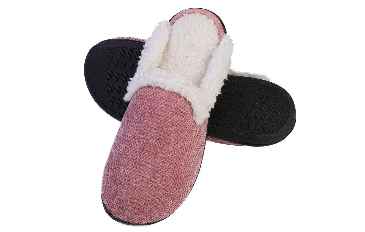 Pillow Slides Roxoni Women's Memory Foam House Fleece Trim Knit Sweater Slipper