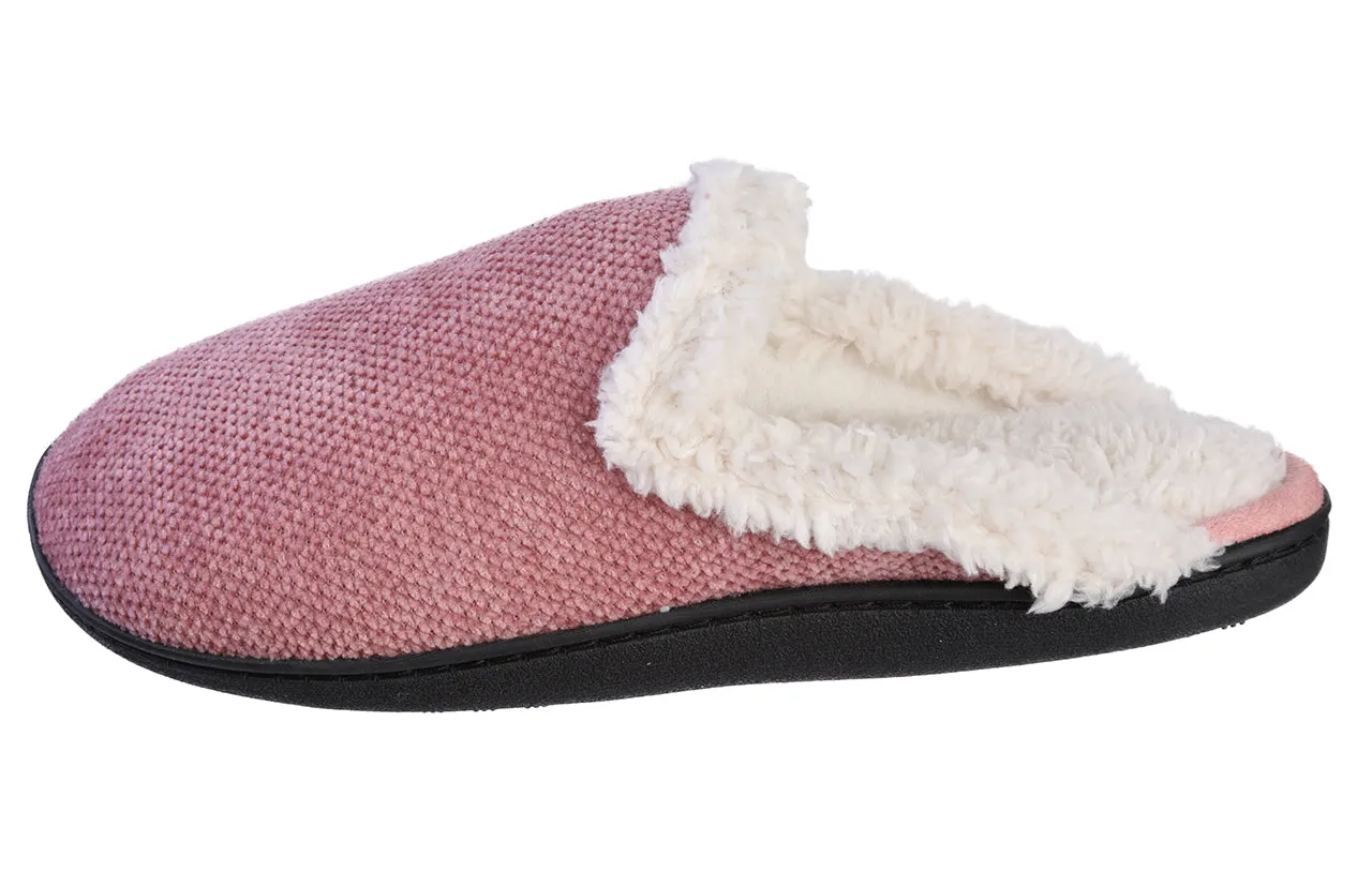 Roxoni Women's Memory Foam House Fleece Trim Knit Sweater Slipper Slippers With Stitching