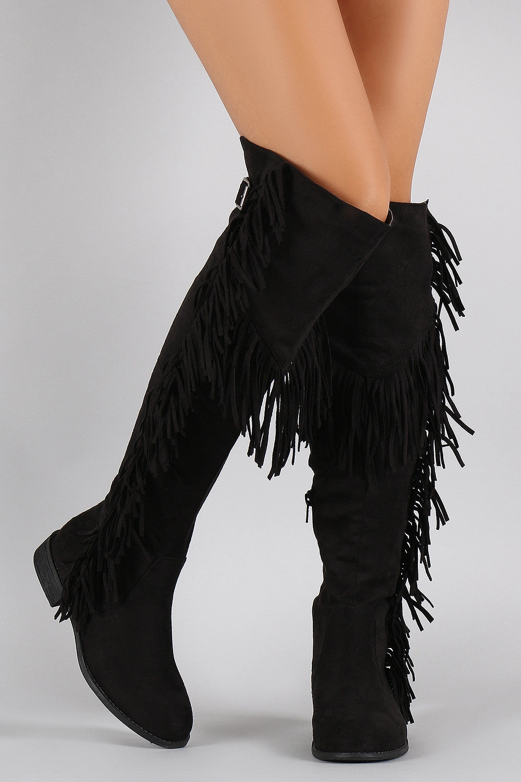 Bling Heels Wild Diva Lounge Western Fringe Flat Boot