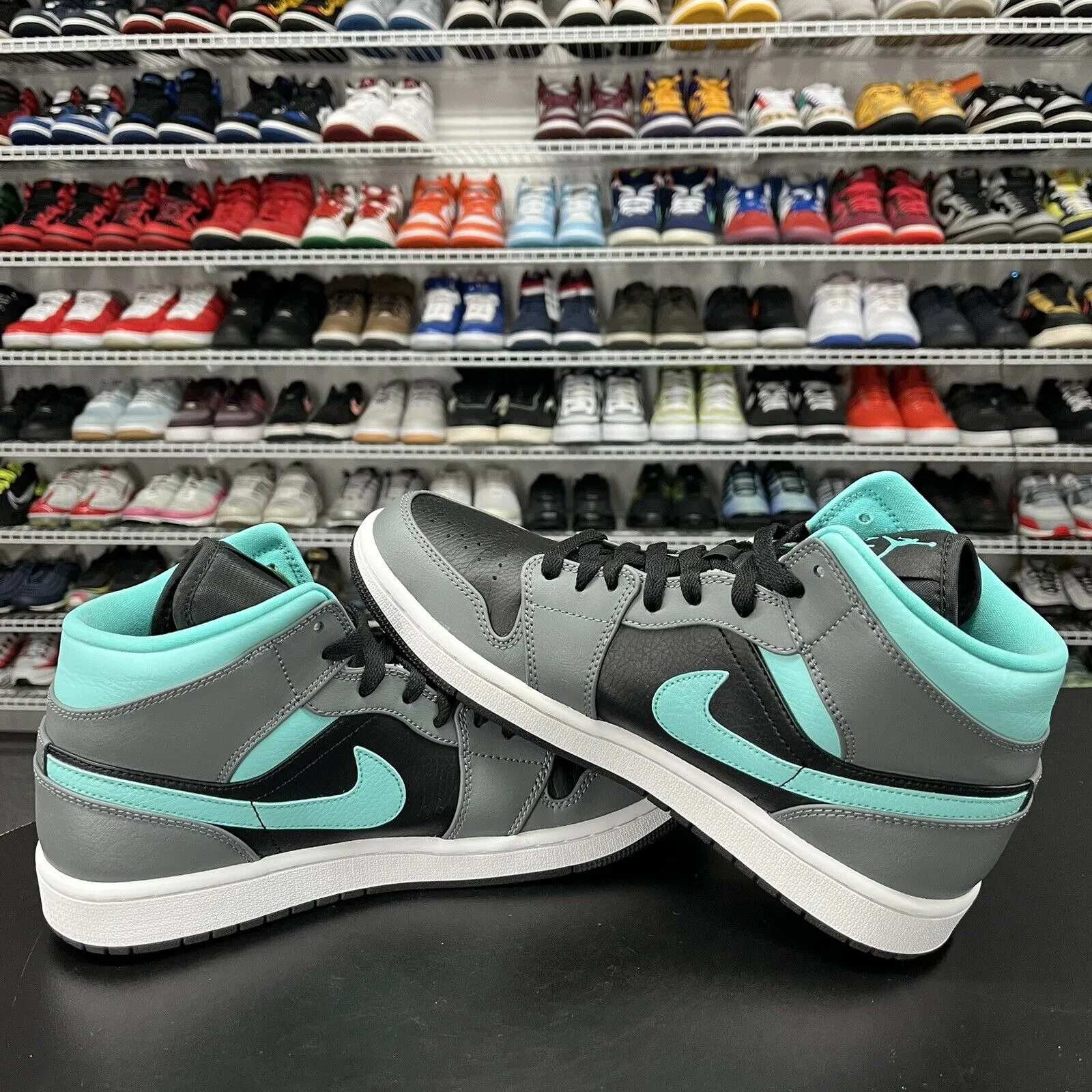 Shop Slip On Sneakers On Sale Nike Air Jordan 1 Mid Gray Aqua Sneaker Shoes 554724-063 Men's Size 9