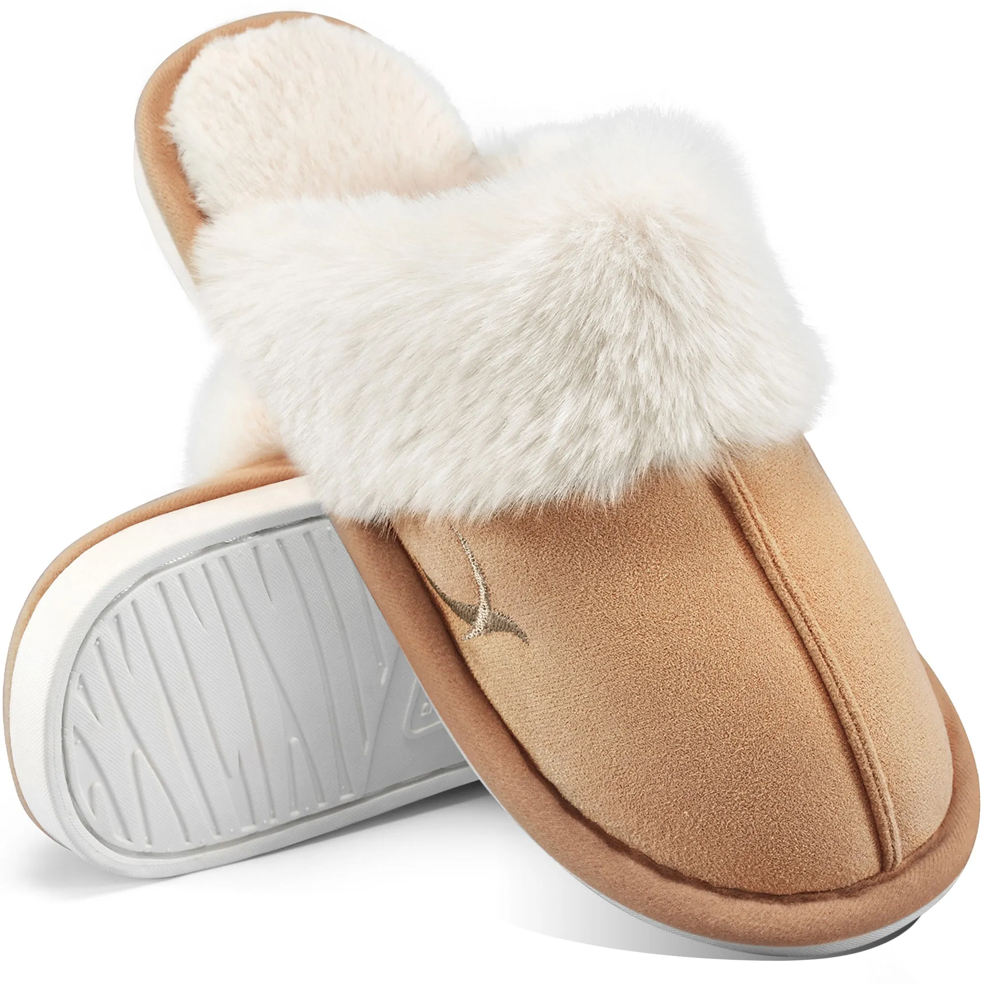 HARENC Women's Comfy Faux Fur Slippers Memory Foam Slip-on House Shoes House Slippers With Arch Support