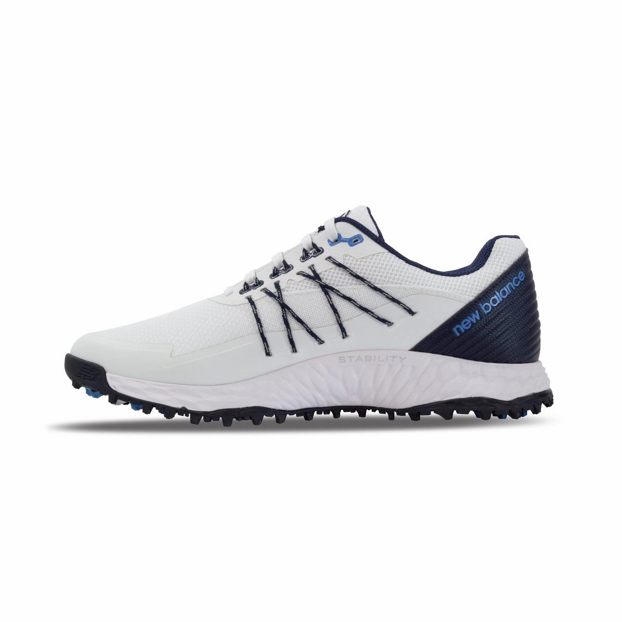 New Balance Mens Fresh Foam Pace SL Golf Shoe - WHITE / NAVY / BLUE Golf Dna Golf Shoes