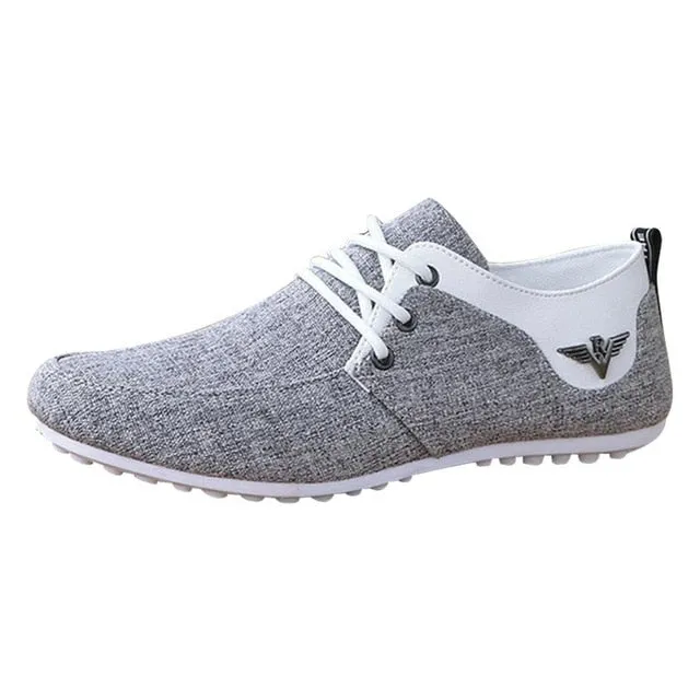 Brand Casual Shoes for Men Lace-up Linen Cloth Breathable Mens Canvas Shoes Moccasins Flats Driving Footwear Zapatos De Hombre Casual Slide On Shoes