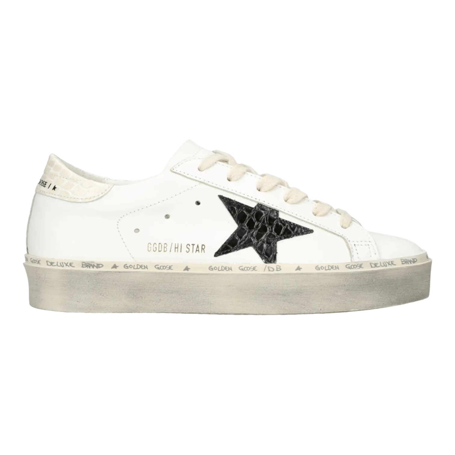 Wide Slip On Sneakers Golden Goose Hi Star Leather Upper Coco Printed Leather Star GWF00118.F004130.11386