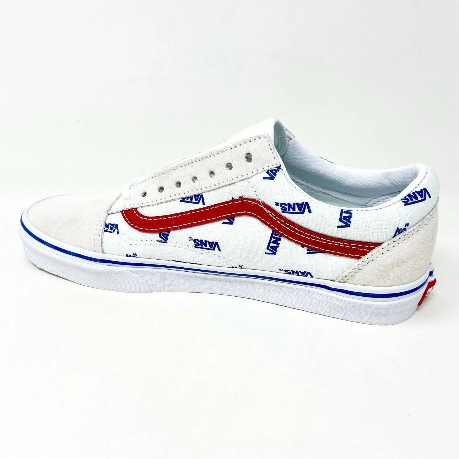 1950s Casual Shoes Vans Old Skool True White Red Mens Logo Suede Casual Shoes Sneakers