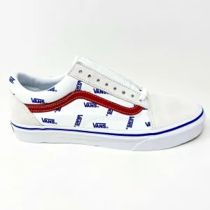 Vans Old Skool True White Red Mens Logo Suede Casual Shoes Sneakers Casual Canvas Shoe Crossword