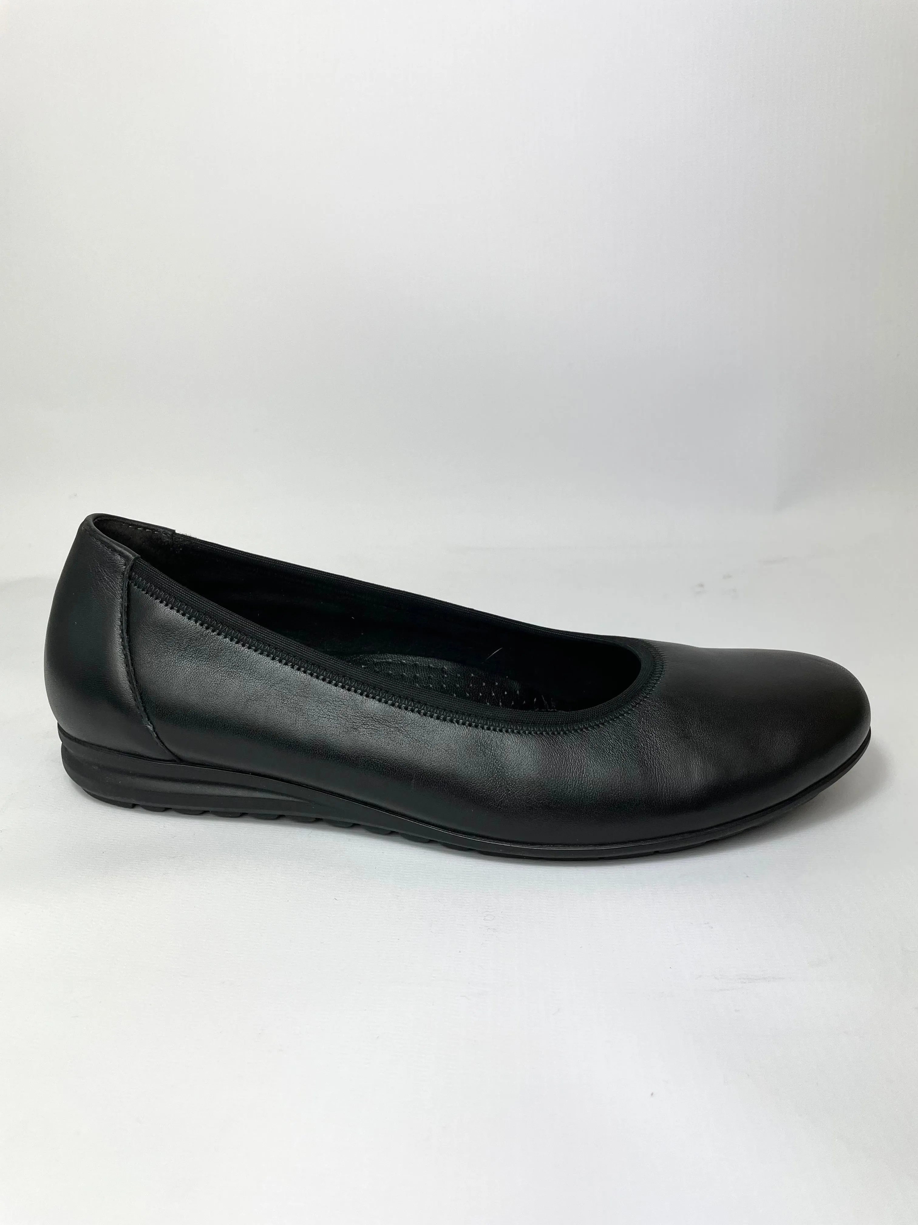 Gabor Flat Leather Slip-On Womens Shoes Black Non Marking Flat Soled Shoes
