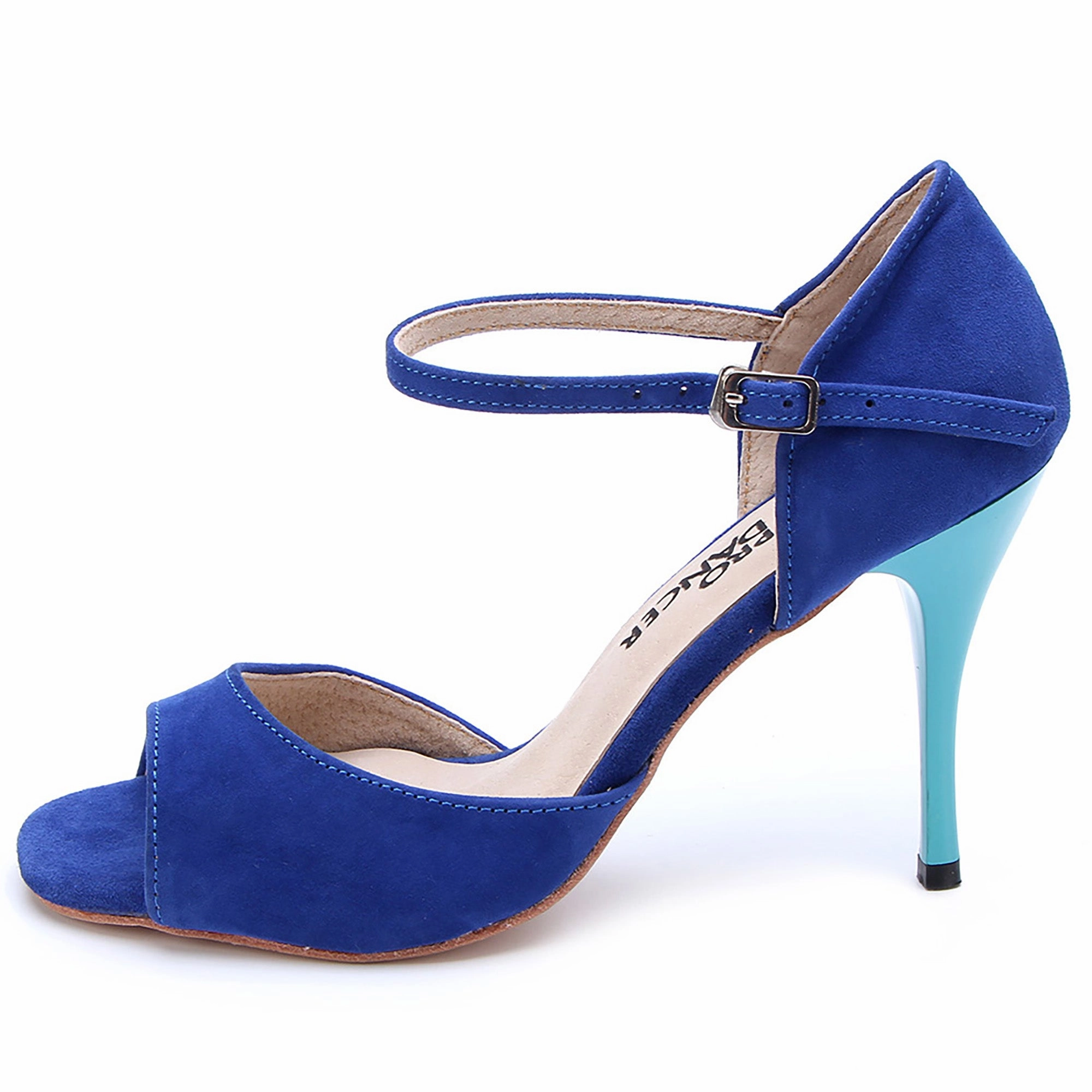 High Heel Tips Argentine Tango Shoes for Women High Heel Dance Sandals Leather Sole Blue