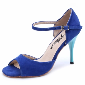 Argentine Tango Shoes for Women High Heel Dance Sandals Leather Sole Blue Louboutin High Heels
