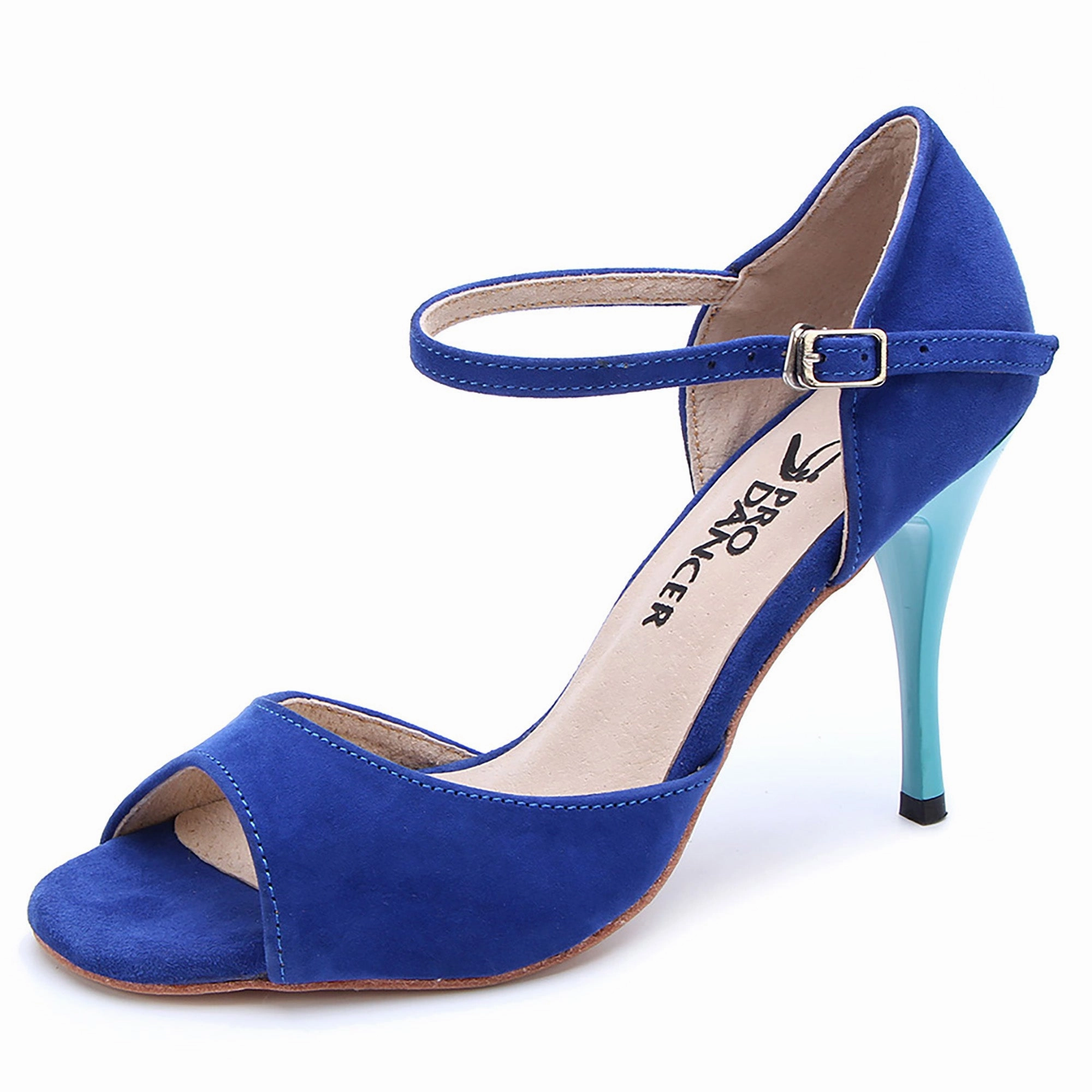 Argentine Tango Shoes for Women High Heel Dance Sandals Leather Sole Blue Gif High Heels