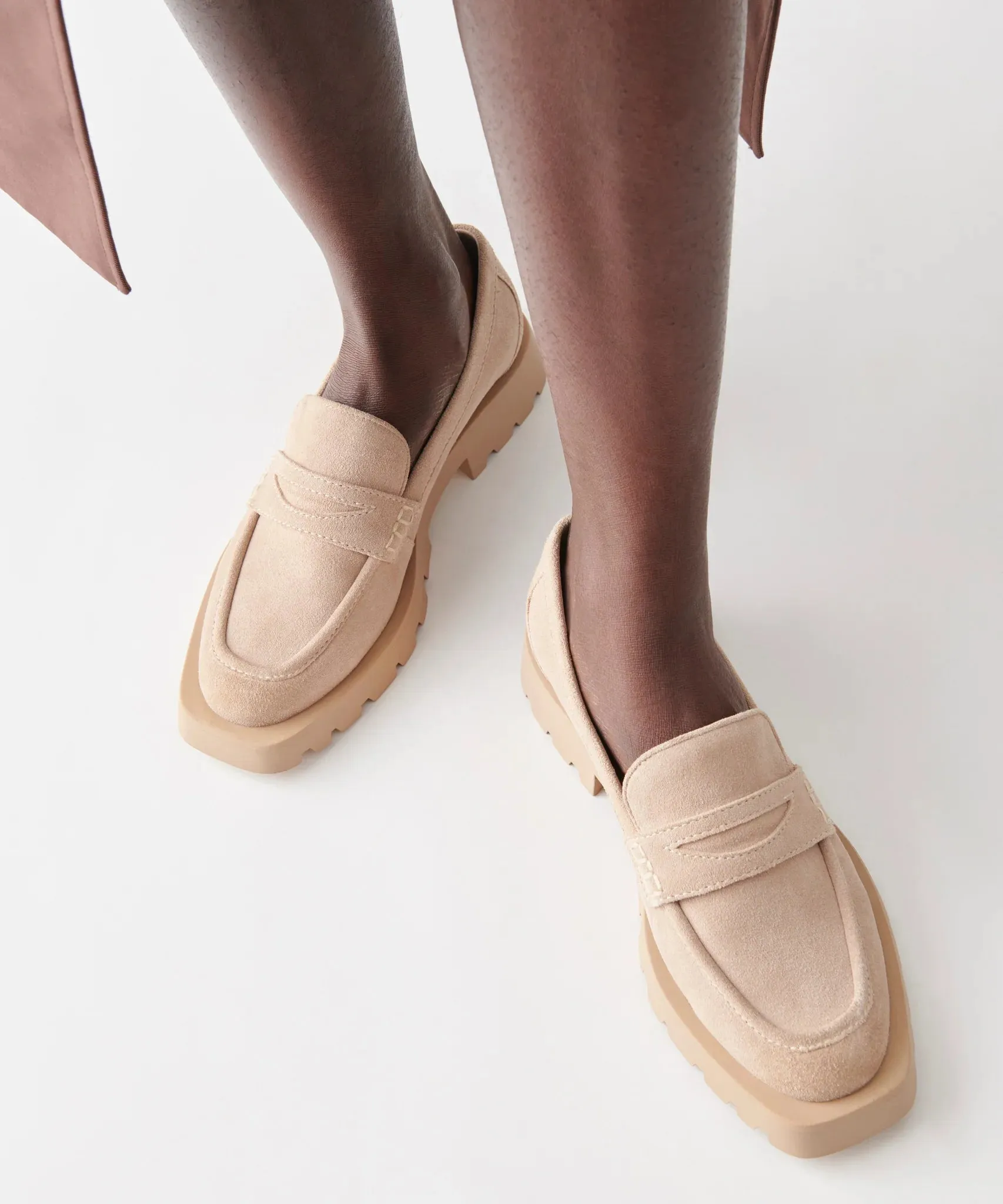 The Elias Flats Loafer by Dolce Vita - Dune Suede Flat Plateau Shoes