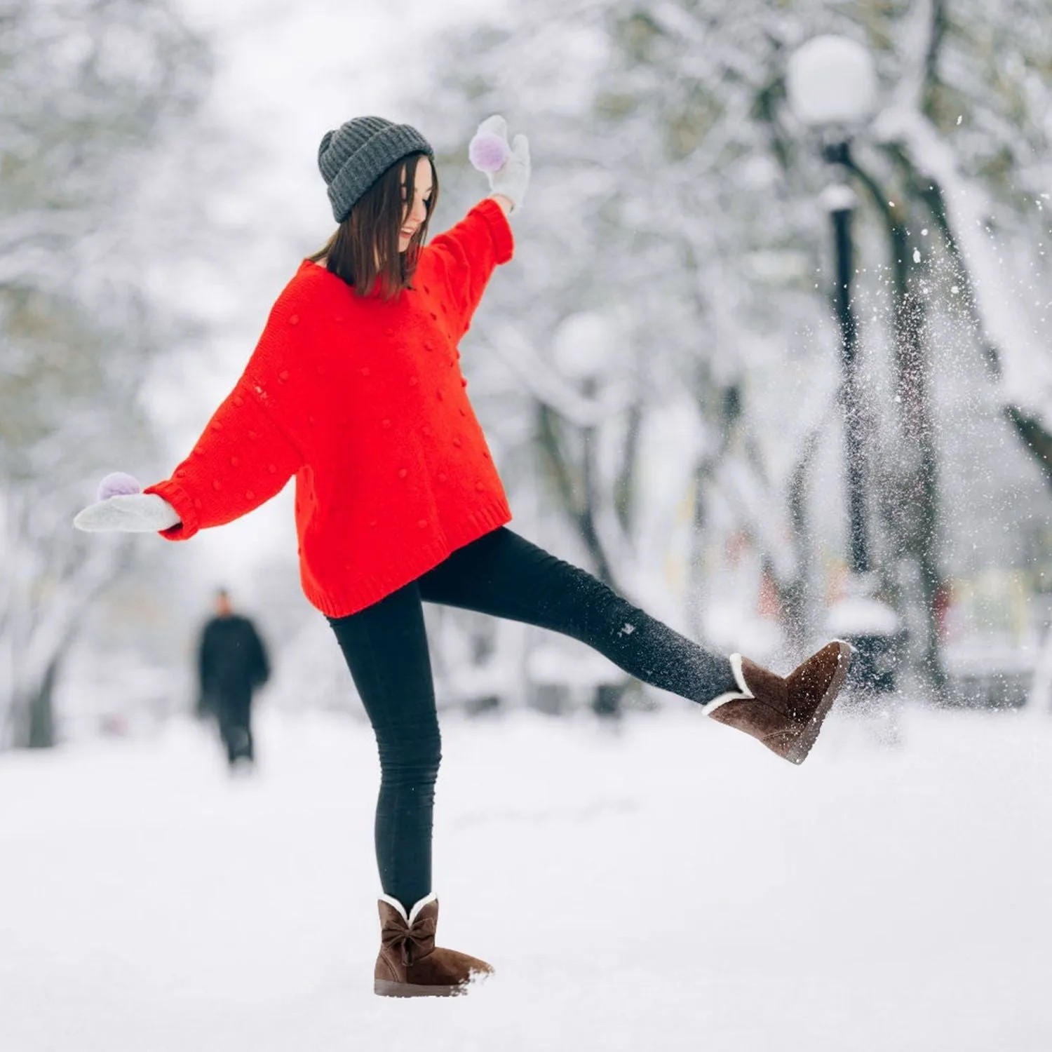 Women Ladies Snow Boots Super Soft Fabric Mid-Calf Winter Shoes Thickened Plush Warm Lining Shoes Light Hunting Boots