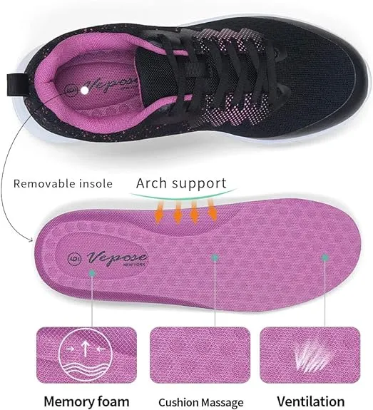 Sneakers Define Vepose Women's Zora Black Purple Walking Shoes Soft(8,Zora-Black Purple)