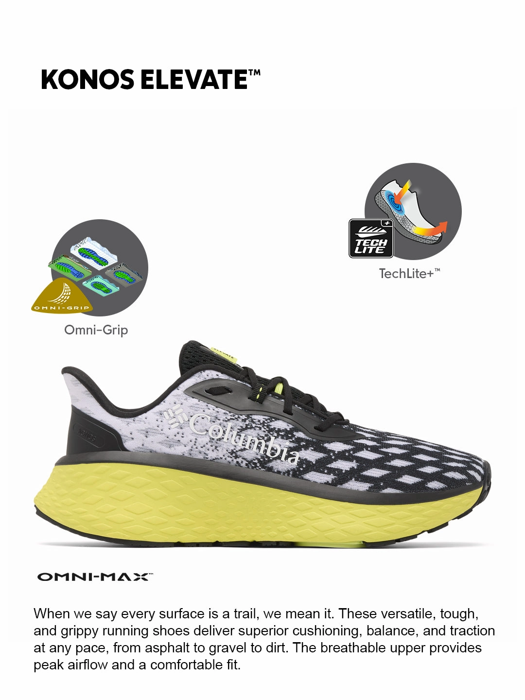 Columbia Men Black OmniGrip Konos Elevate Trail Running Shoes Stream Hiking Shoes