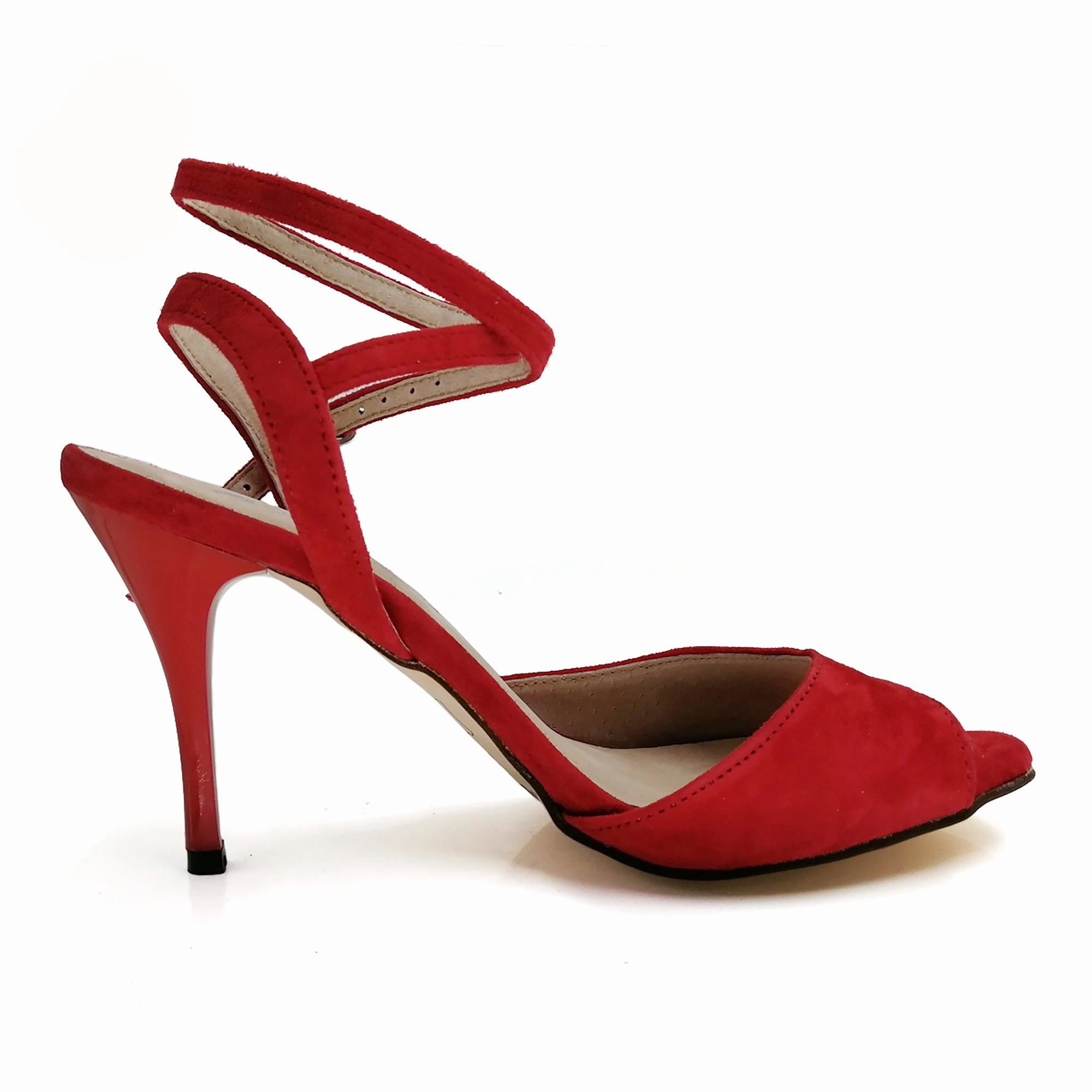 Tango Dance Shoes Women High Heel Dance Sandals Leather Sole Red Fur Lined High Heel Boots