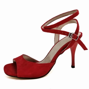 Tango Dance Shoes Women High Heel Dance Sandals Leather Sole Red High