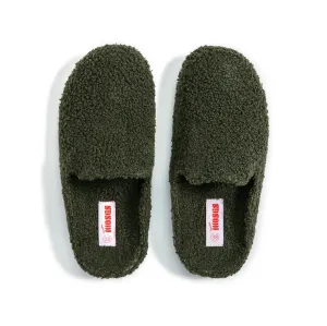 The Kush Indoor/Outdoor Sherpa Slides - Olive Flat Shoes For Workout