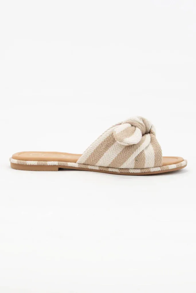 Cute Ballet Flat Shoes The Rachael Striped Knot Slides - Taupe