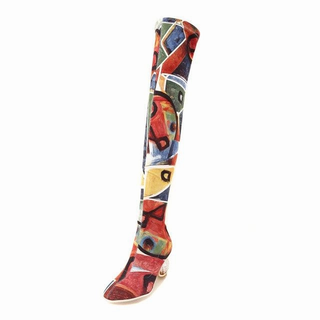 Thigh High Print Long High Boots High Heels Bunions