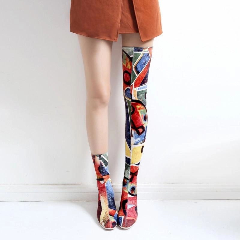 Thigh High Print Long High Boots High Heels Opyum