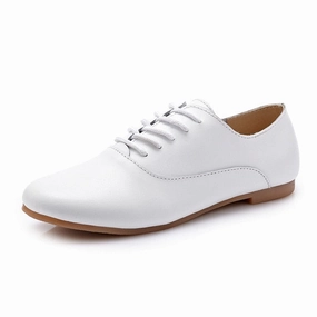 STQ 2020 Spring Women Oxford Shoes Ballerina Flats Shoes Women Genuine Leather Shoes Moccasins Lace Up Loafers White Shoes 051 Faux Patent Leather Oxfords