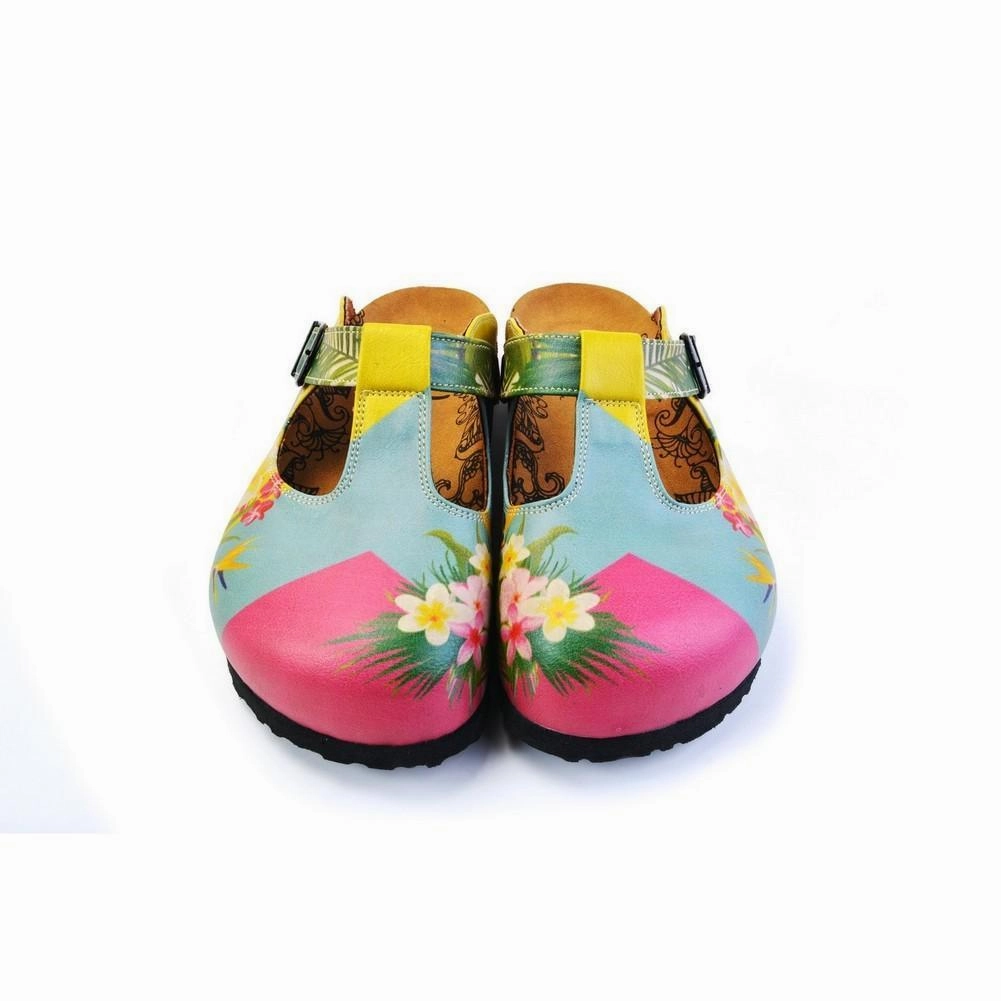 Pink, Light Blue, Yellow and Tropical Flowers Patterned Clogs - CAL1502 Hi Top Heels