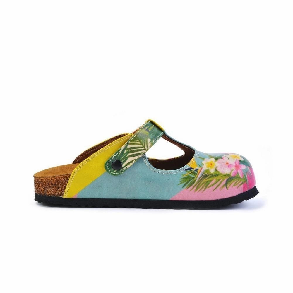 Pink, Light Blue, Yellow and Tropical Flowers Patterned Clogs - CAL1502 Clarks High Heels