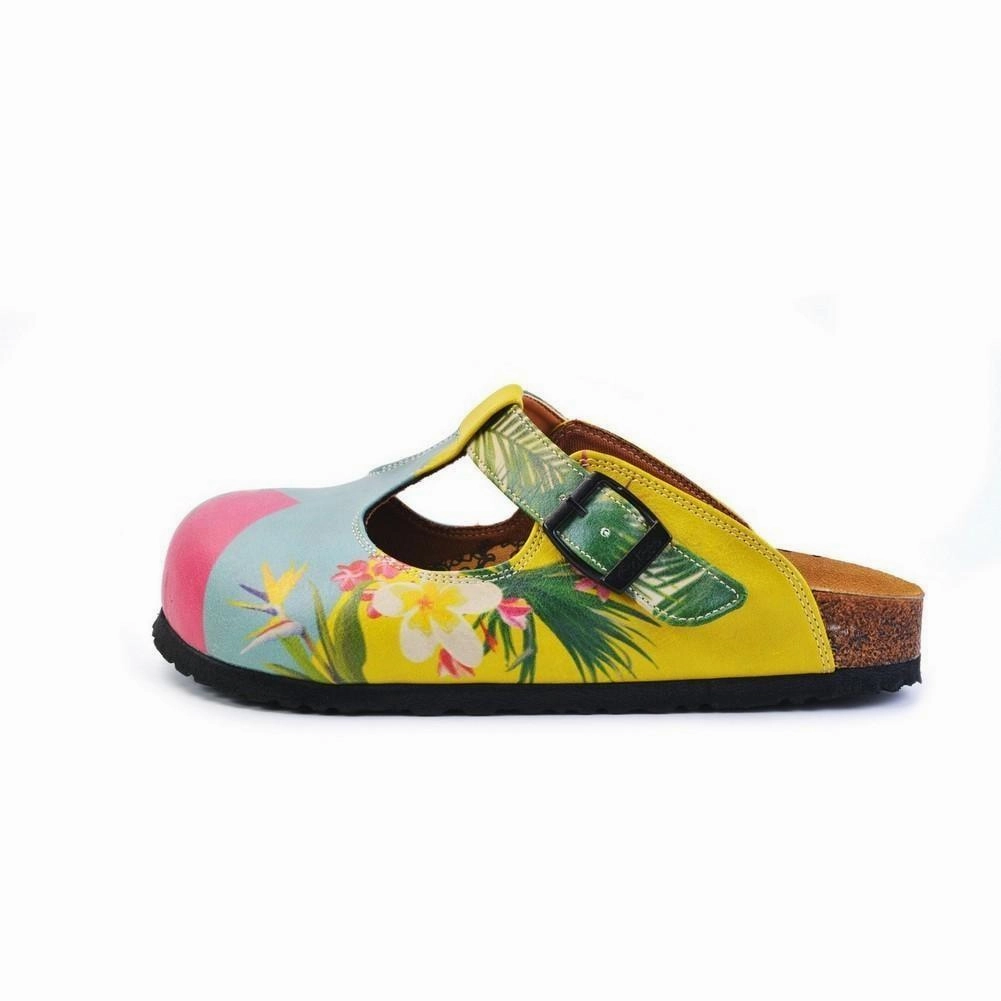 Pink, Light Blue, Yellow and Tropical Flowers Patterned Clogs - CAL1502 Sara Jay High Heels