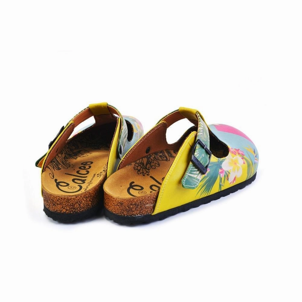 High Heel Homicide Pink, Light Blue, Yellow and Tropical Flowers Patterned Clogs - CAL1502