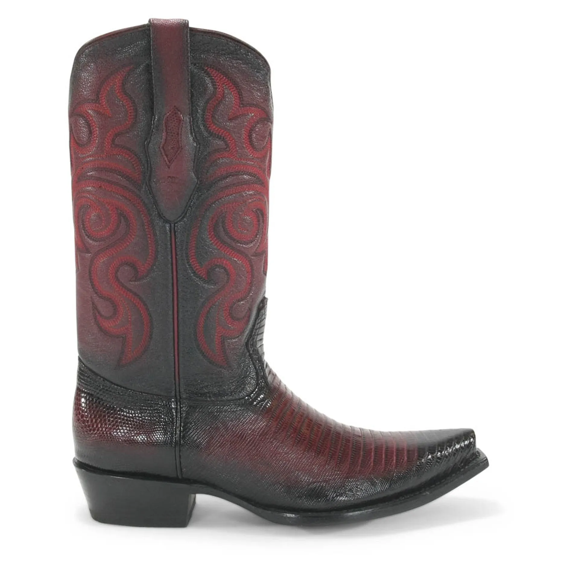 Embroidered Cowboy Boots Los Altos Burgundy Teju Lizard Snip Toe Boots