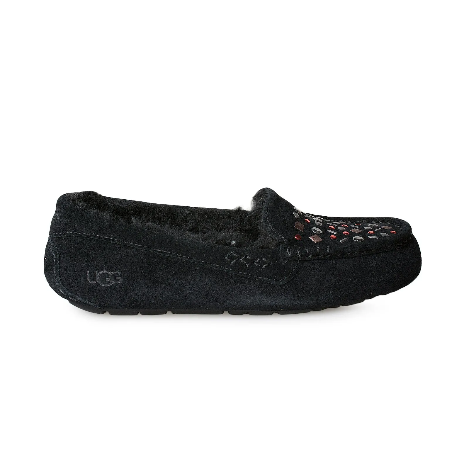 Leather Soled Knitted Slippers UGG Ansley Stud II Black Slippers - Women's