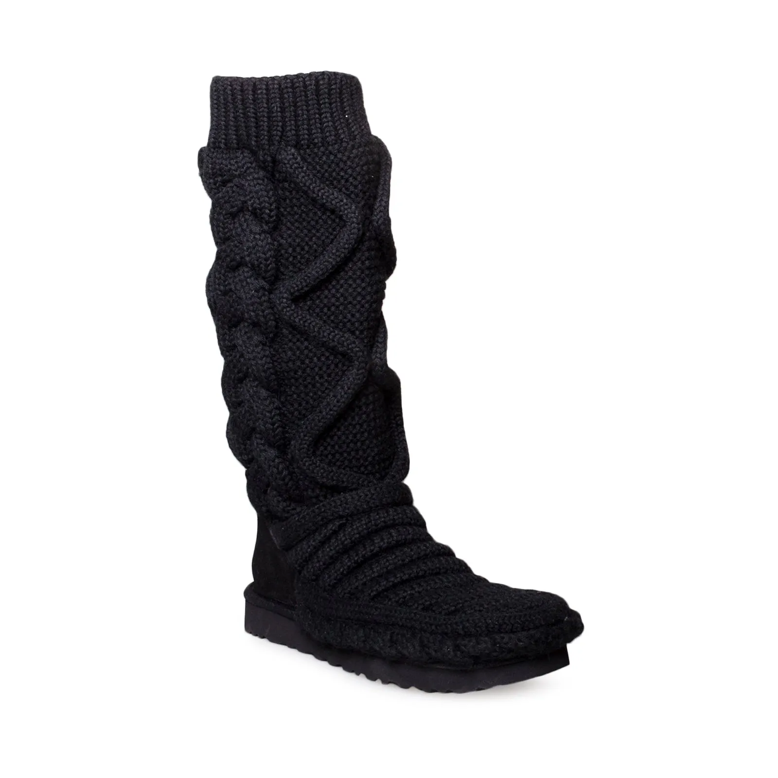 UGG Classic Tall Chunky Knit Black Boots - Women's Cow Boots