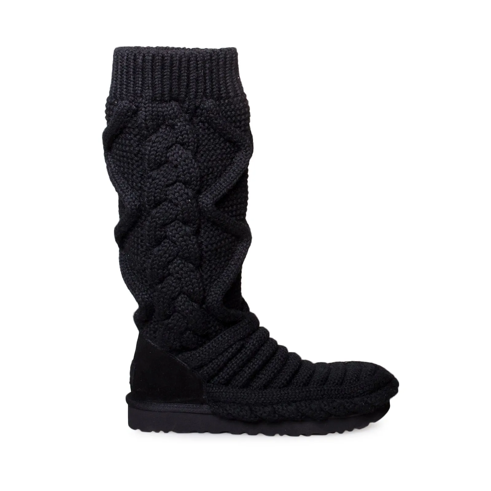 UGG Classic Tall Chunky Knit Black Boots - Women's Patent Leather Knee High Boots