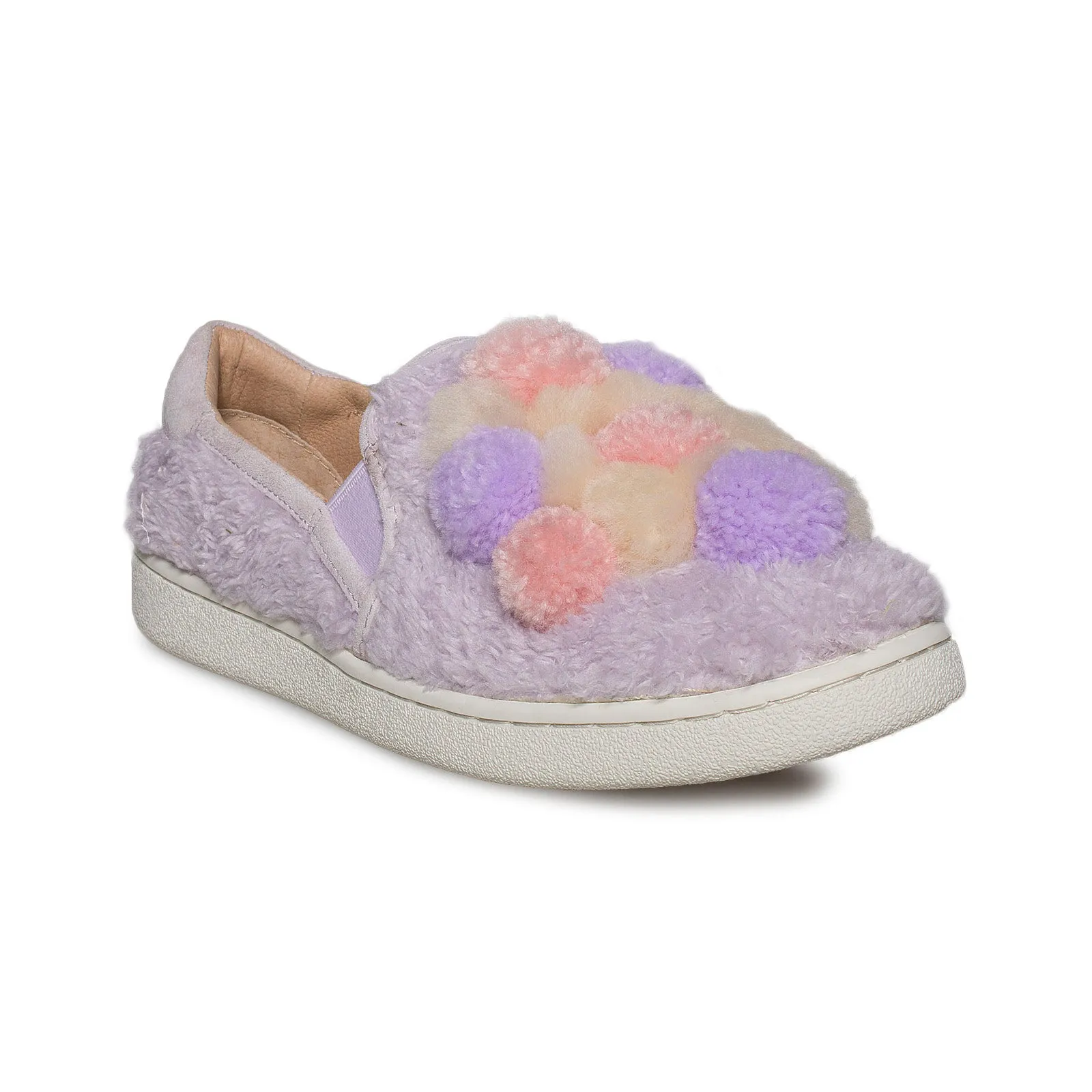 UGG Ricci Pom Pom Lavender Fog Shoes - Women's Happyfeet Slippers