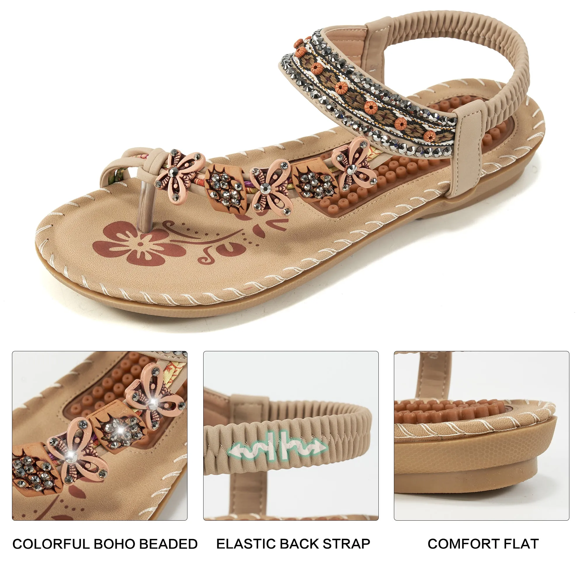 Flat Shoes And Foot Pain Women Summer Sandals Rhinestone Flats Sandals Female Casual Comfortable Massage Beach Shoes
