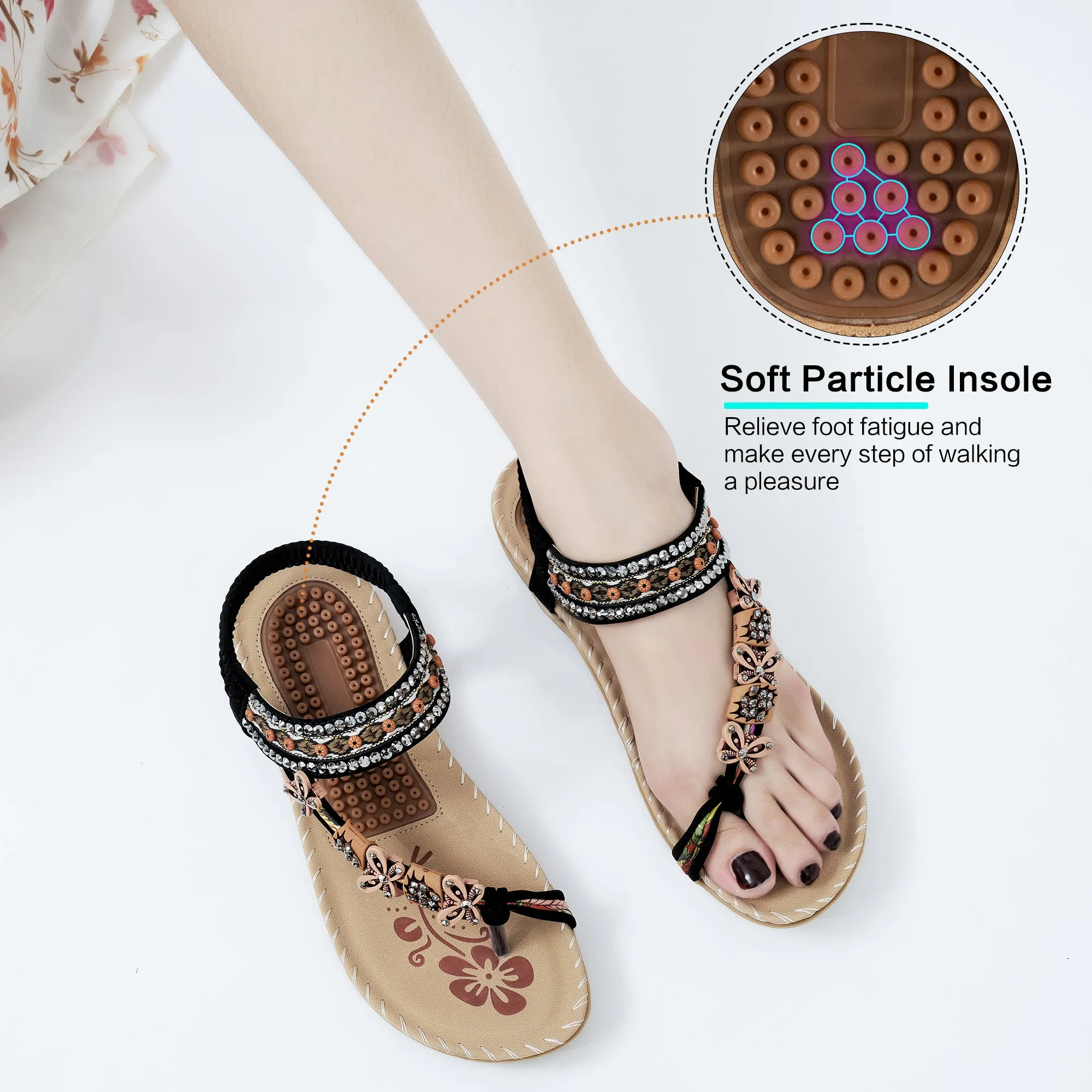 Flats Jcpenney Shoes Women Summer Sandals Rhinestone Flats Sandals Female Casual Comfortable Massage Beach Shoes