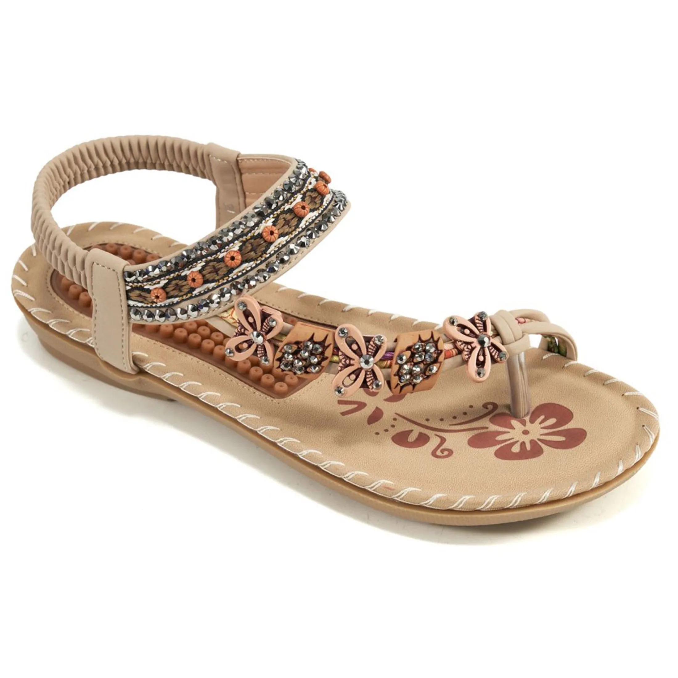 Women Summer Sandals Rhinestone Flats Sandals Female Casual Comfortable Massage Beach Shoes Flat Gianni Bini Shoes