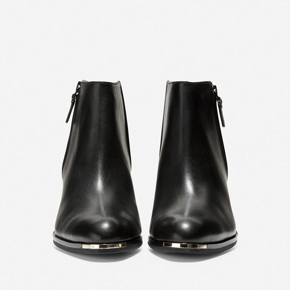 High Heel Toes Cole Haan Grand Ambition Bootie (55mm) Black Leather / Edge Brushed Gold
