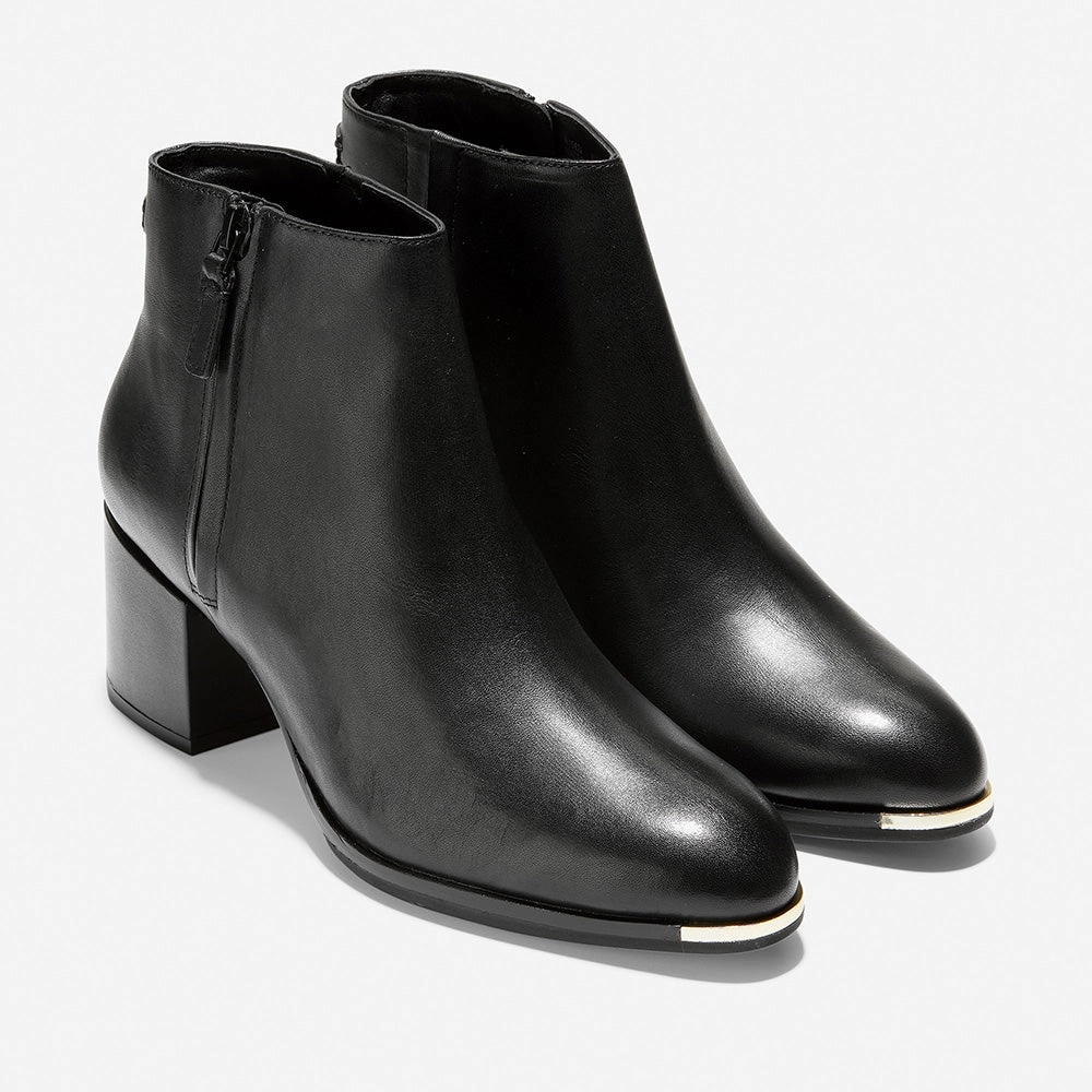 High Heel Shoe Wine Holder Cole Haan Grand Ambition Bootie (55mm) Black Leather / Edge Brushed Gold