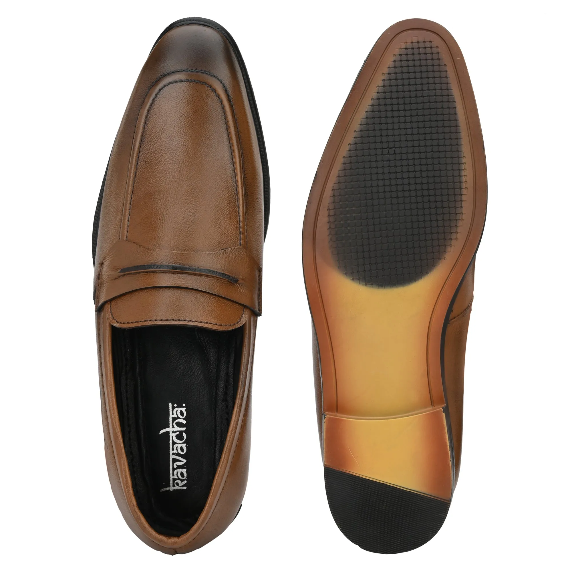 Kavacha Pure Leather , Italic designed formal Shoe , S817 Slip On Shoes For Men (Tan) Best Running Shoes For Painful Knees