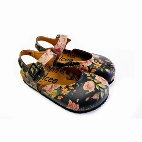 Pink Roses and Orange Flowers, Green Leaf Patterned Clogs - CAL1604 High Heel Wrap Around