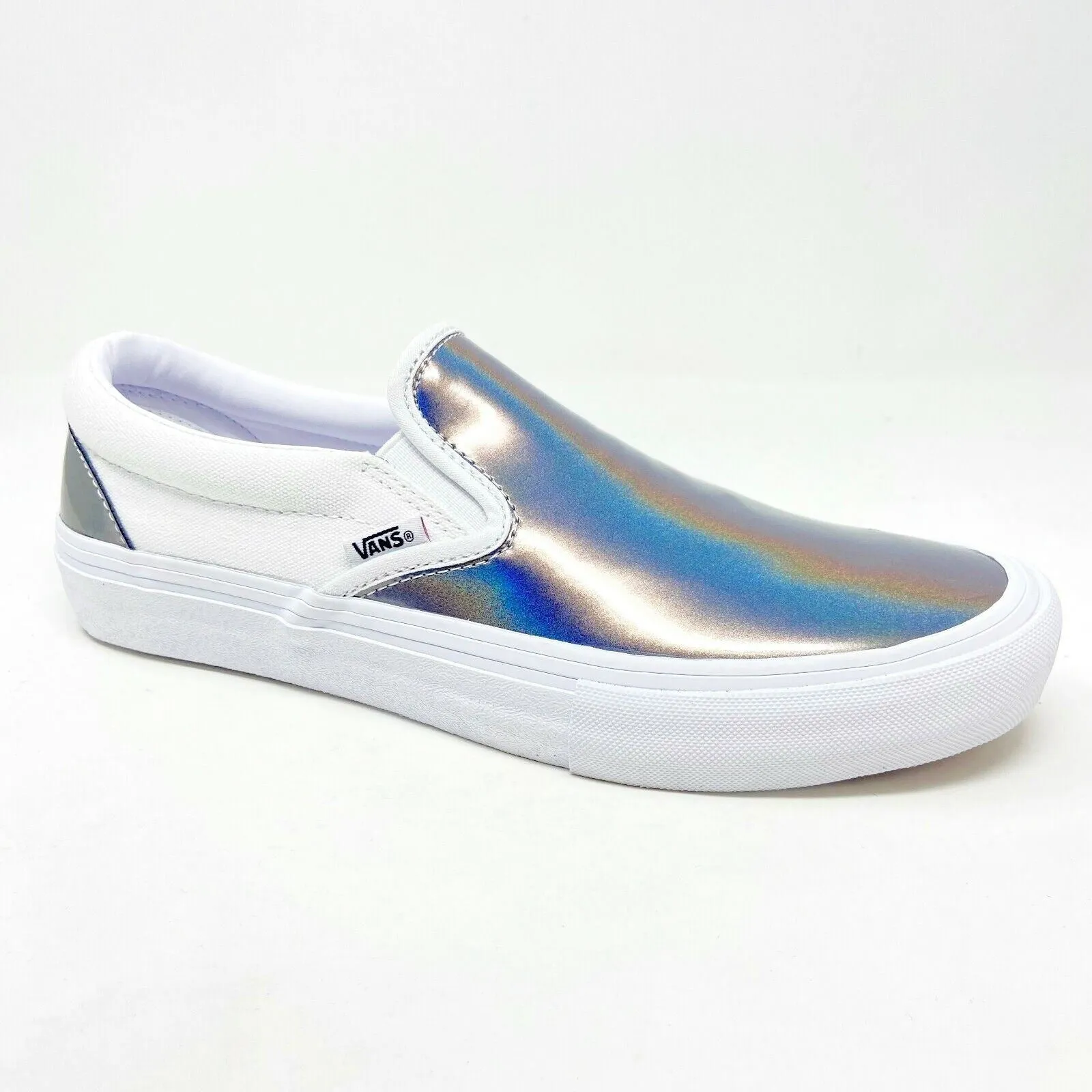 Casual Shoes For Jeans Vans Slip On Pro (Iridescent) Silver True White Mens Laceless Casual Shoes