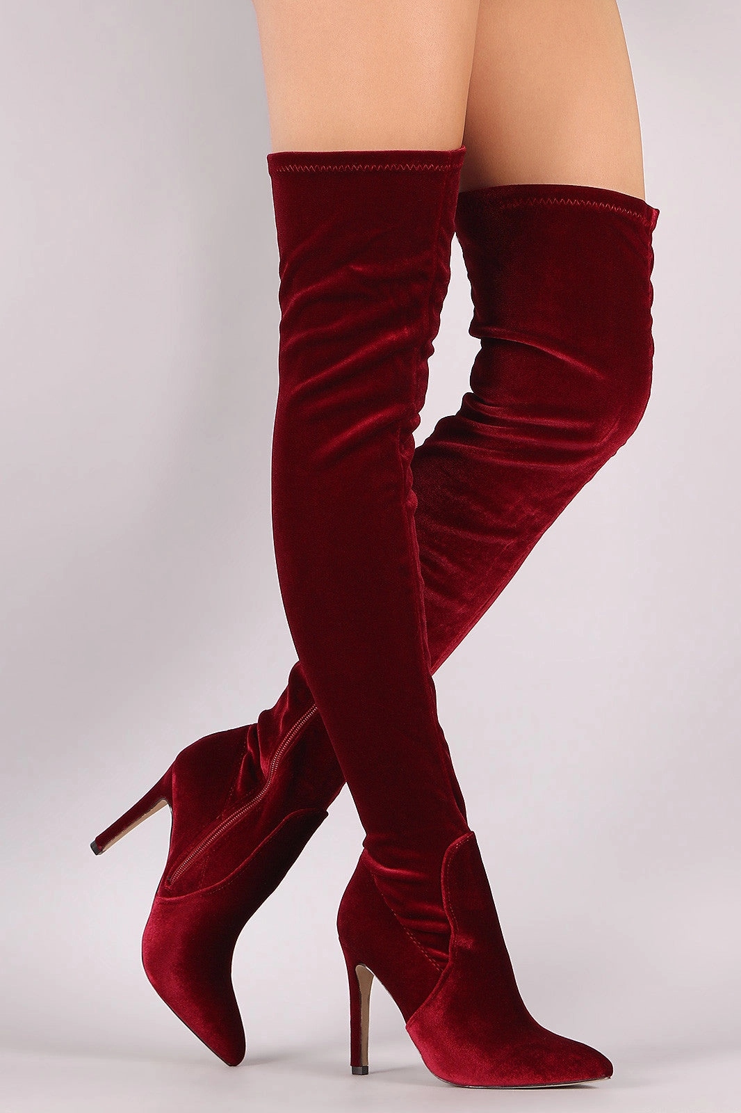 Velvet Pointy Toe Stiletto Over-The-Knee Boots Feature Of High Heels