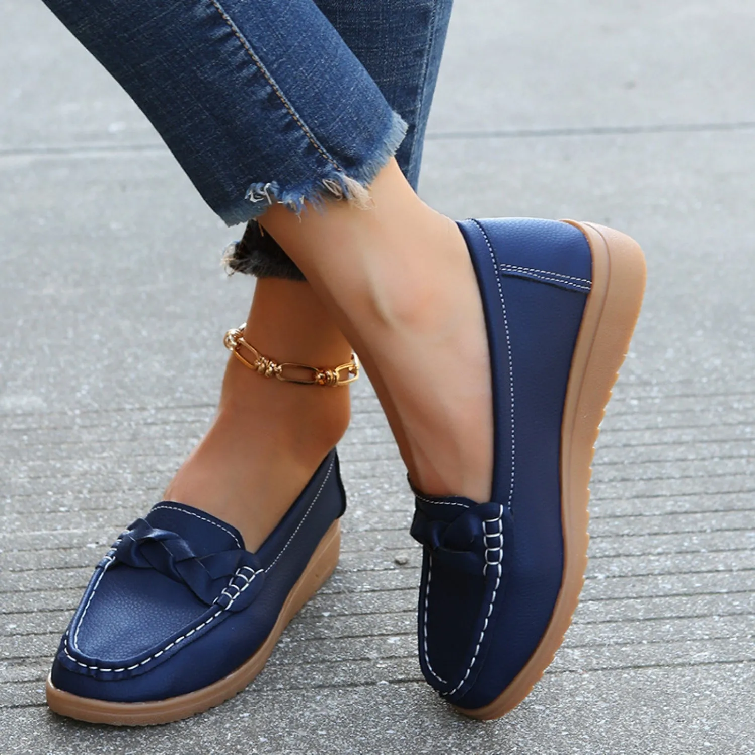 Weave Wedge Heeled Loafers Loafers With Bows