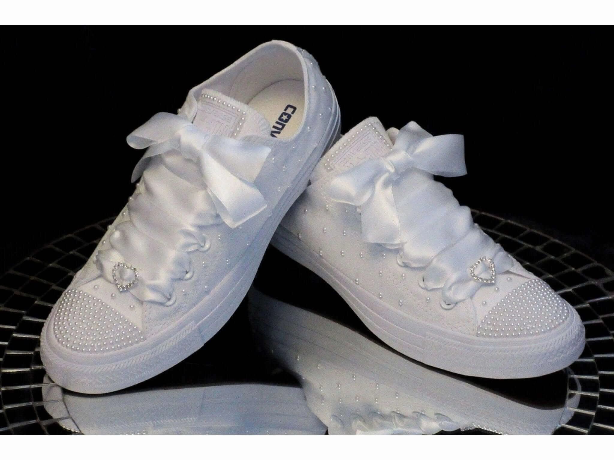 White Pearl Wedding Converse White Oxford Shoes