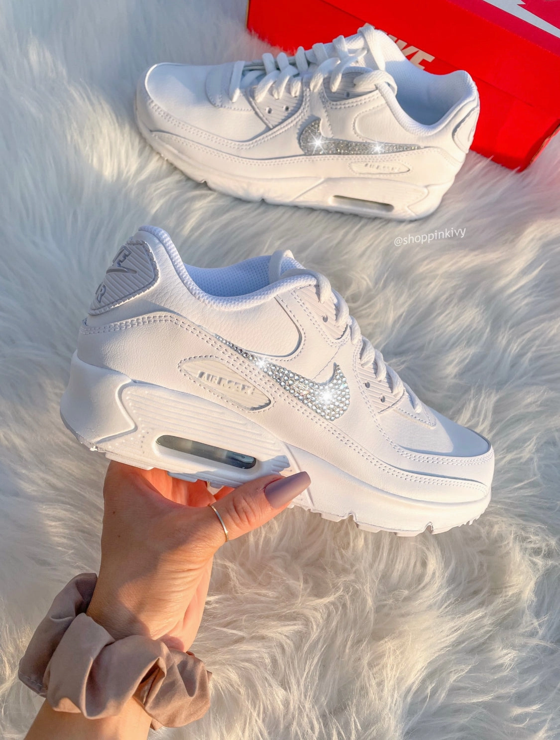 White Swarovski Nike Air Max 90 Nike Jordan Shoes Low Top