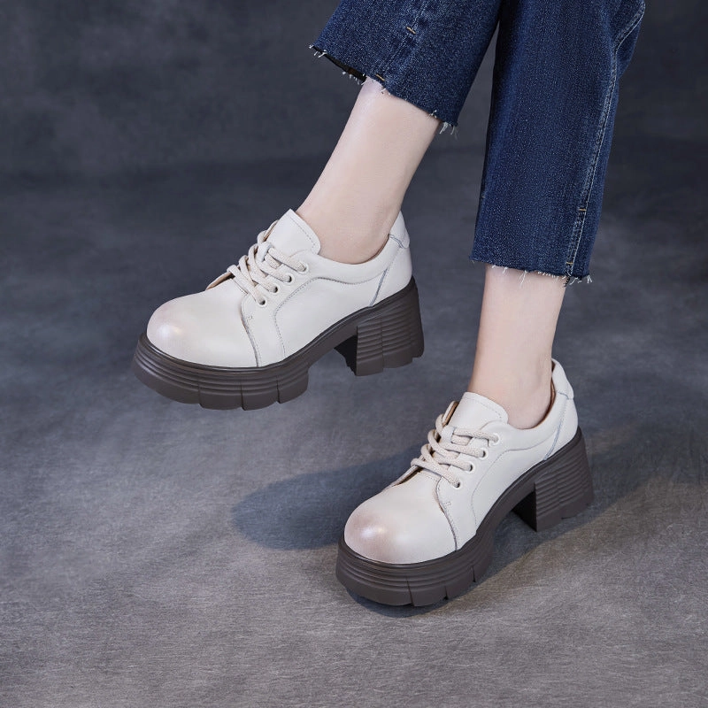 Dyeable High Heels Women Minimalism Solid Leather Round Head Mary Jane Shoes