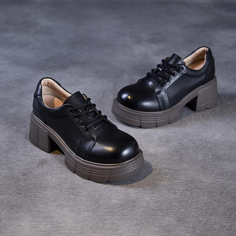 Women Minimalism Solid Leather Round Head Mary Jane Shoes Walk With High Heels