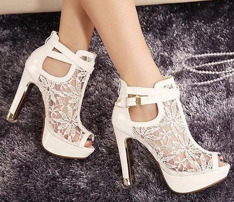 High Heel Shoe Pattern Women's Pumps; Lace breathable high-heeled shoes; mesh water table; lap design